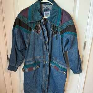 Vintage Denim Jacket with Multicolor Accents